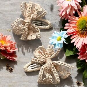 Vintage inspired lace embroidered Hair Bows Clips